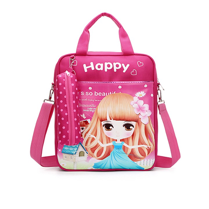 Túi Xách Đeo Chéo Chất Liệu Vải Dù Chống Thấm Hàng Đẹp, Phù Hợp Cho Bé Tiểu Học, Mẫu Giáo Đi Học Thêm Tặng Kèm Hộp Bút