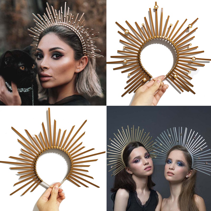 WIT Halo Crown Headband Nữ lolita Halo Crown Gothic Cosplay Baroque Tiara Crown