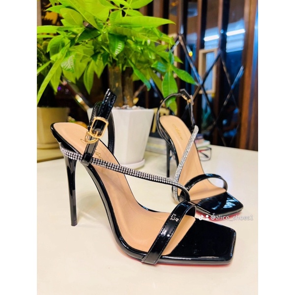 ( Hình Thật ) Sandal Cao Gót Nhọn Đính Hột 11P, Quai ngang - Hàng VNCK Cao Cấp - Full Size 34-40