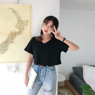 Áo Croptop Trơn Đẹp Màu Đen Cổ Tim