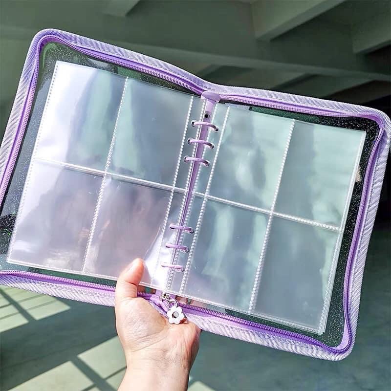 Sổ binder đựng ảnh Sz A5 viền vải kéo khoá lấp lánh