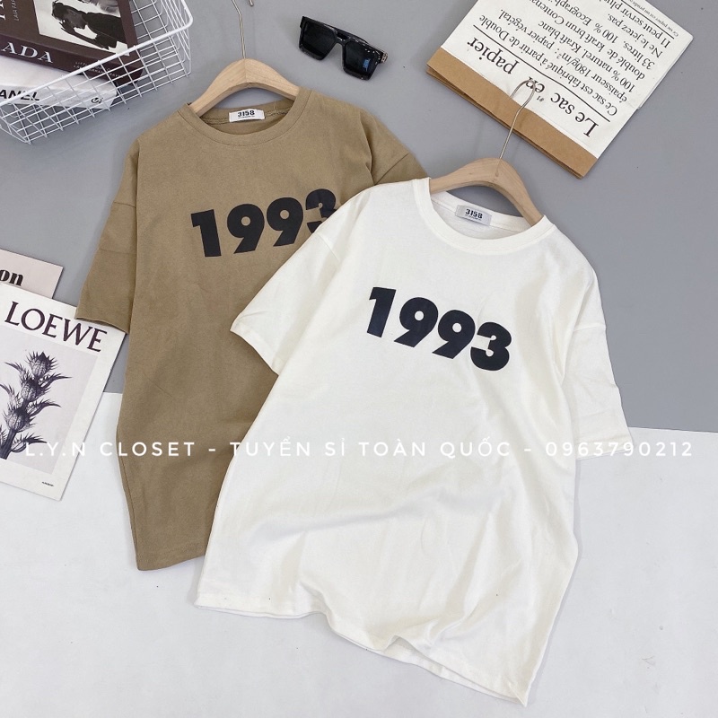 Áo thun 3158 in số 1993 chất dày dáng unisex hàng Quảng Châu Lyn Closet A95L