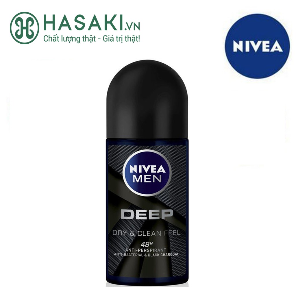 Lăn Khử Mùi Cho Nam Nivea Than Đen Hoạt Tính Deep Dry &amp; Clean Feel 50ml