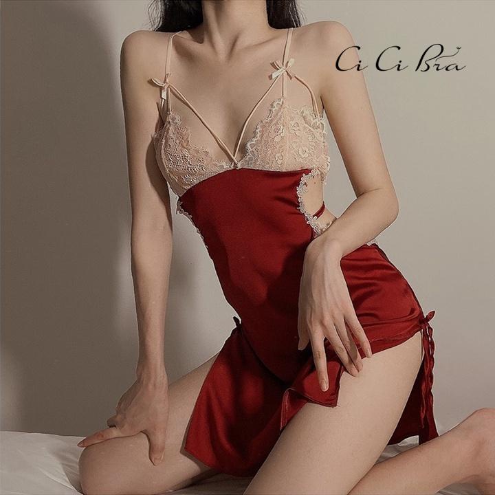 Váy Ngủ Sexy Phối Ren Dây Đan Chéo Xẻ Đùi Gợi Cảm CiCi Bra - V3 | BigBuy360 - bigbuy360.vn
