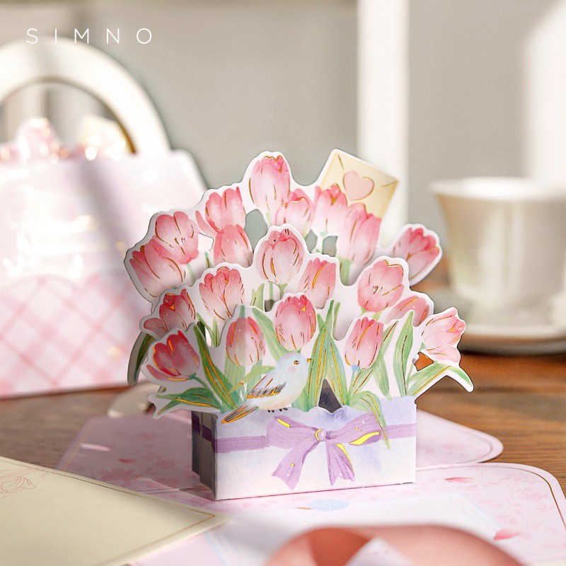 Thiệp Chúc Mừng Sinh Nhật Hình Hoa 3d Gấp Gọn Sáng Tạo Kèm Phong Bì Tiện Dụng diy