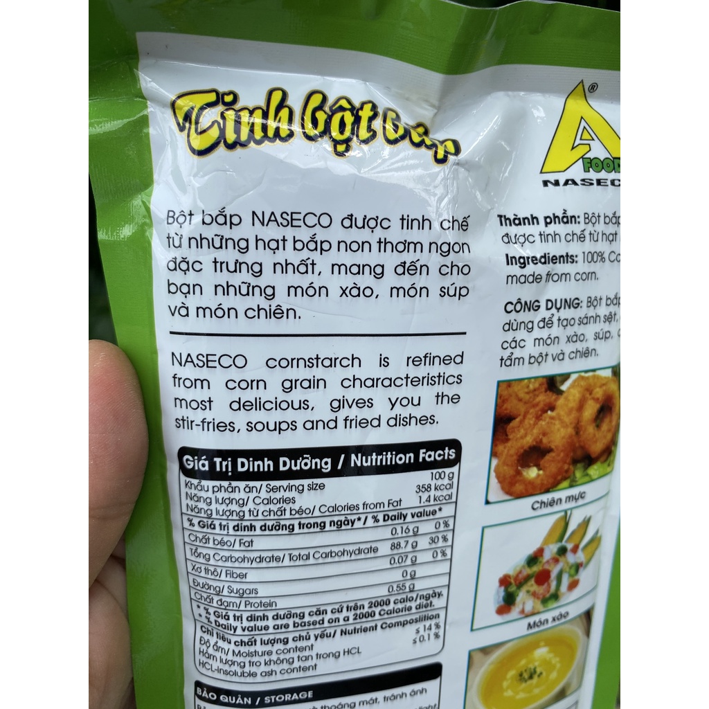 Tinh bột bắp NASECO 150g, dùng tạo sánh sệt, làm các món xào, súp, các món tẩm bột và chiên. Date 05.2022