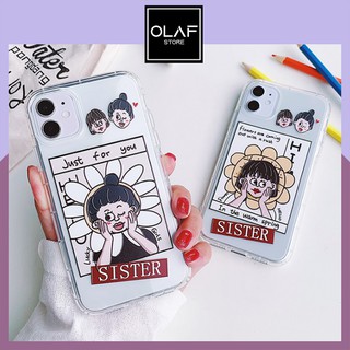 Ốp iPhone trong suốt in hình Sister dễ thương dành cho SE/7/8/plus/X/Xs Max/11/12 Pro Max