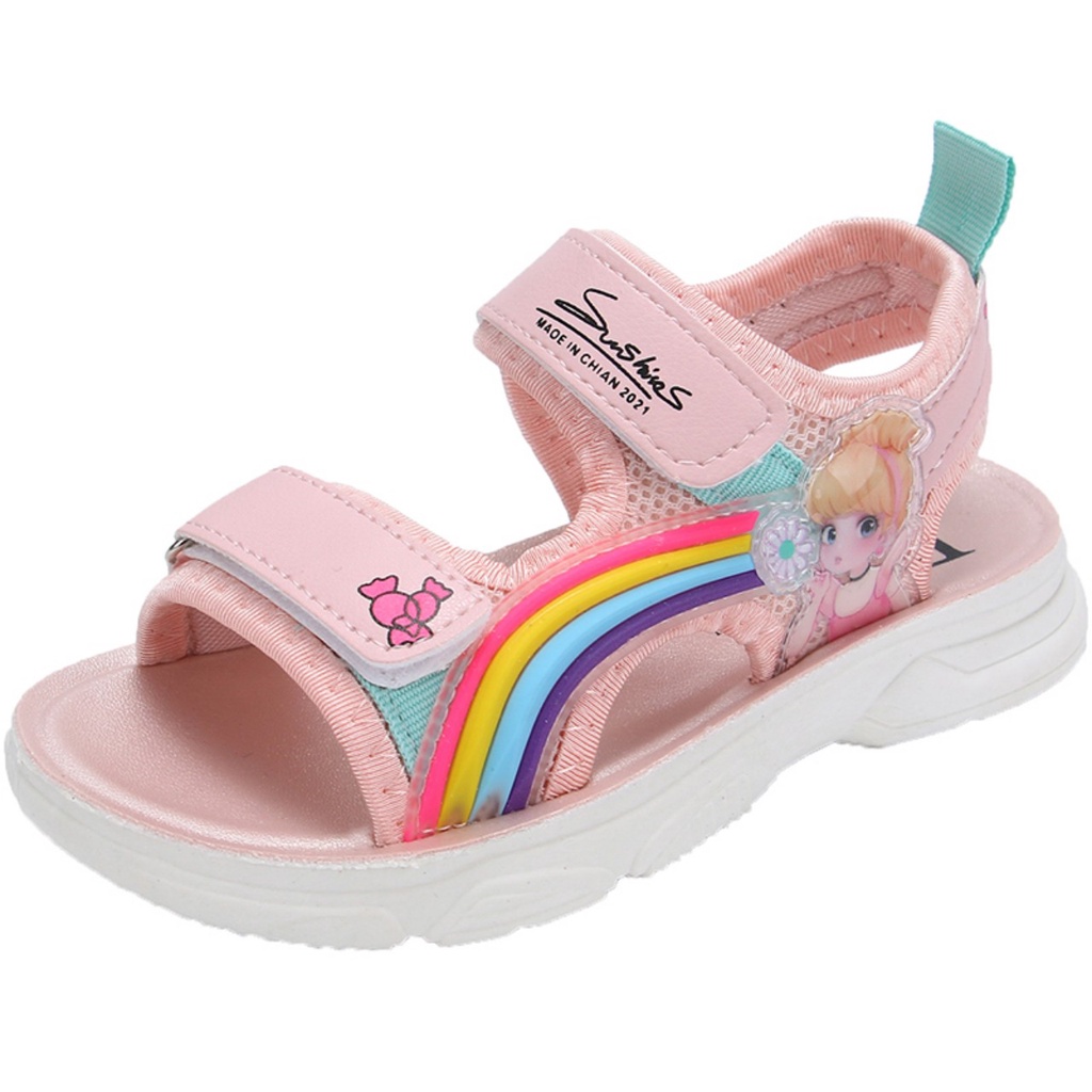 Giày quai dán chất dù chống nước cho bé trai bé gái hai màu tím trắng quai dán sọc bảy sắc cầu vòng siêu mềm