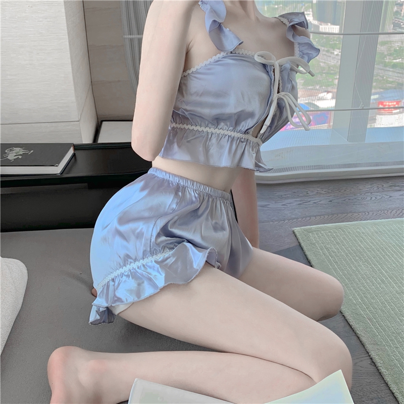 Đồ ngủ IELGY sát nách cạp cao viền nhún bèo đáng yêu cho nữ