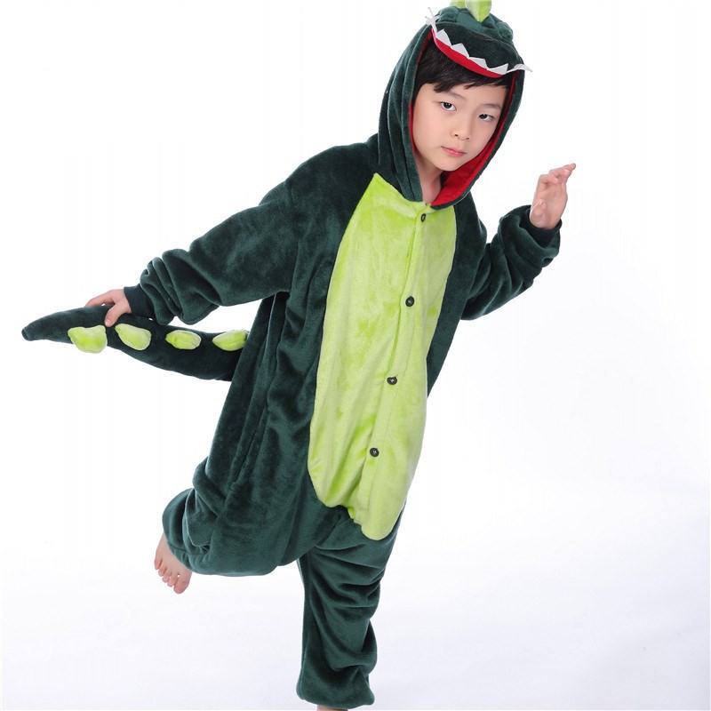 Bộ quần áo ngủ liền thân cho bé hình khủng long xanh lá