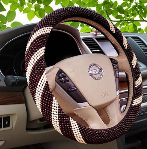 Bọc vô lăng xe hơi đính hạt gỗ thoáng khí thời trang