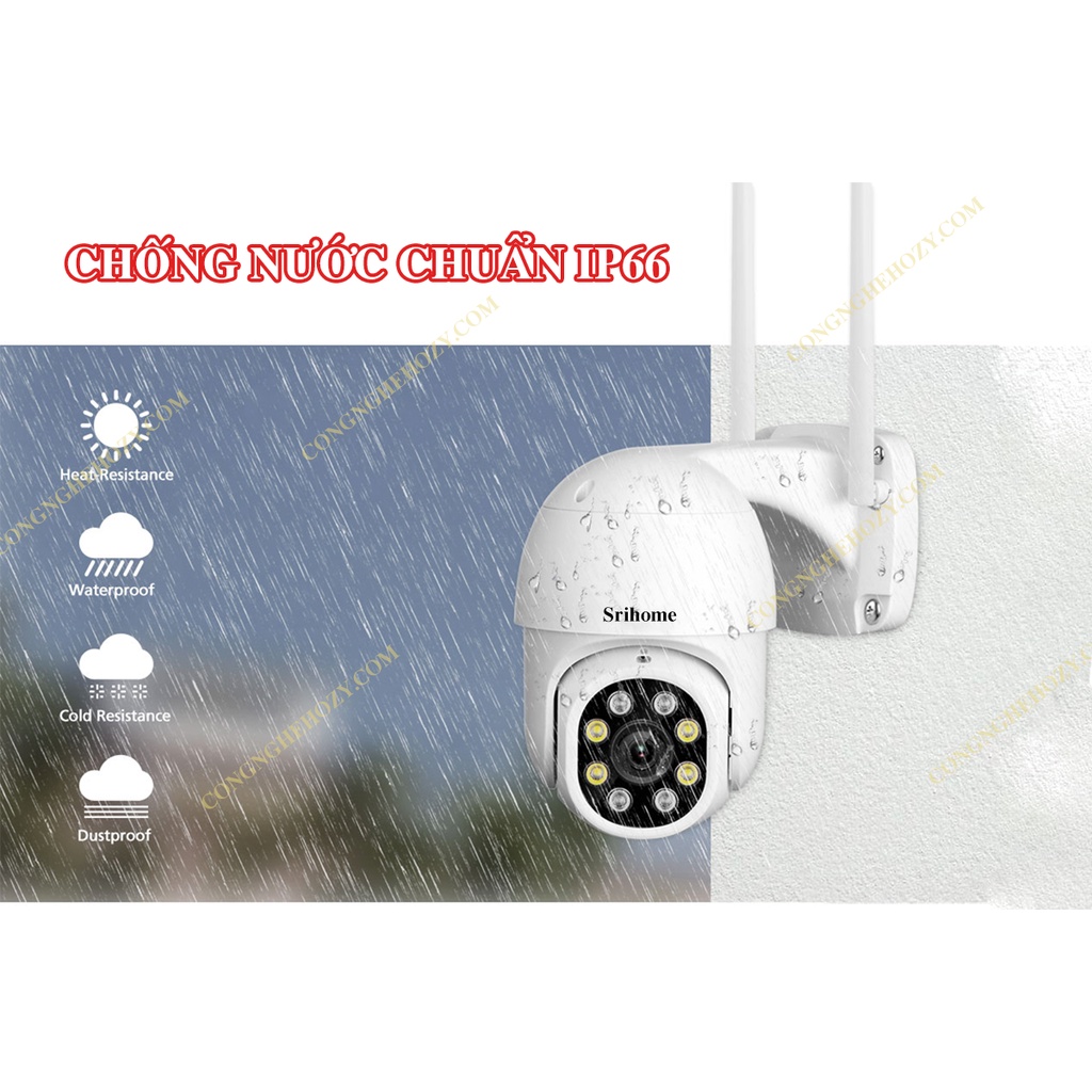 Camera IP Wifi ngoài trời PTZ SriHome SP028 2.0MP FullHD 1080P, Xoay 355 độ, chống nước IP66 (Trắng) HÀNG CHÍNH HÃNG