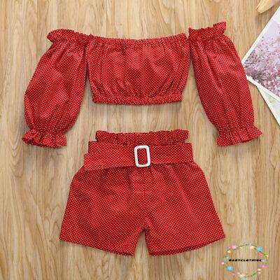 Set Áo Trễ Vai Và Quần Ngắn Chấm Bi Thời Trang Cho Bé Gái