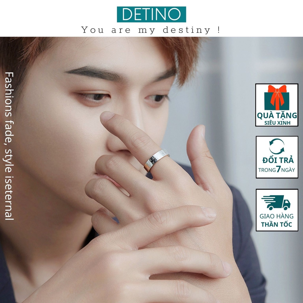 Nhẫn nam titan bạc thời trang đẹp cao cấp xoay được, không gỉ khắc chữ số La mã DETINO N02