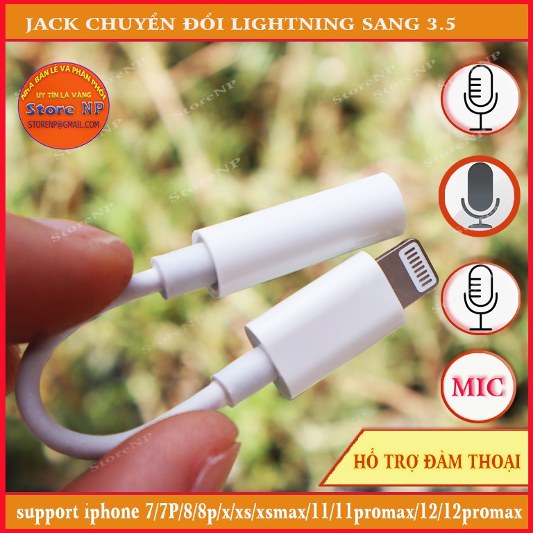 Hỗ Trợ Mic - Jack Chuyển Đổi Tai Nghe Lighting Sang 3.5 "Xịn" Ip7, 7plus, 8, 8plus , X 11 12  Kết nối bluetooth)