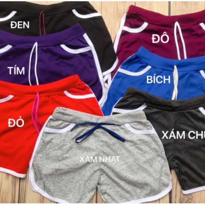 Quần đùi short nữ mặc nhà trắng bo viền cotton mềm chạy bộ đi tập cá tính co giãn đẹp rút dây thể thao ESHOP QD01