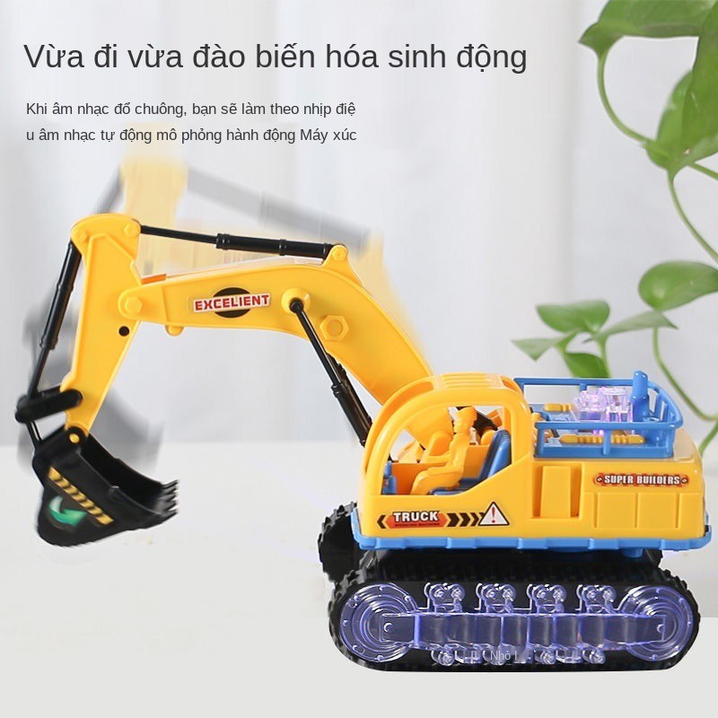 Máy xúc điện trẻ em đồ chơi ô tô bé trai nhạc biến dạng xe ủi đất đa năng hạng nhẹ