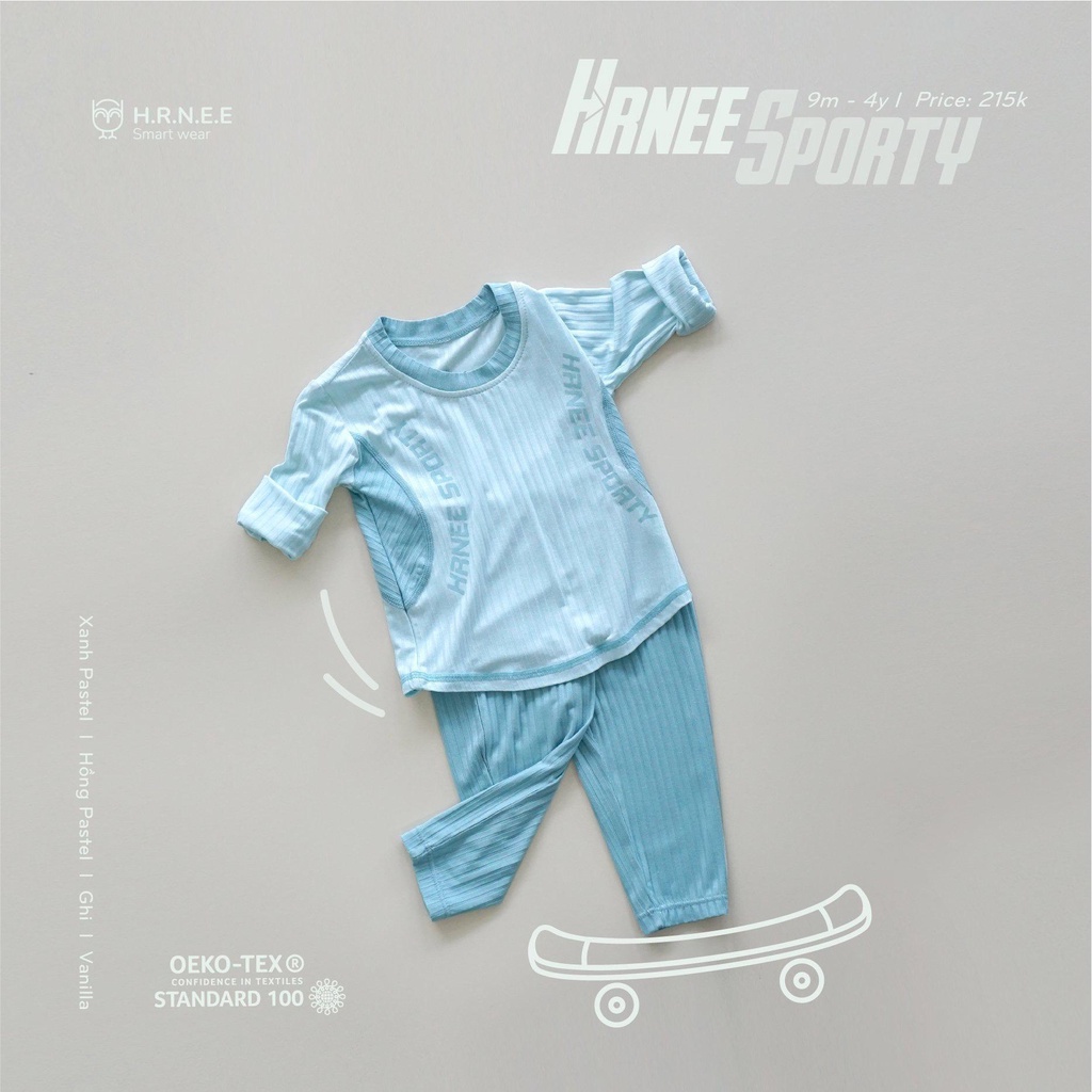 HRNEE Bộ quần áo dài tay chất Modal/sợi tre cho bé trai bé gái