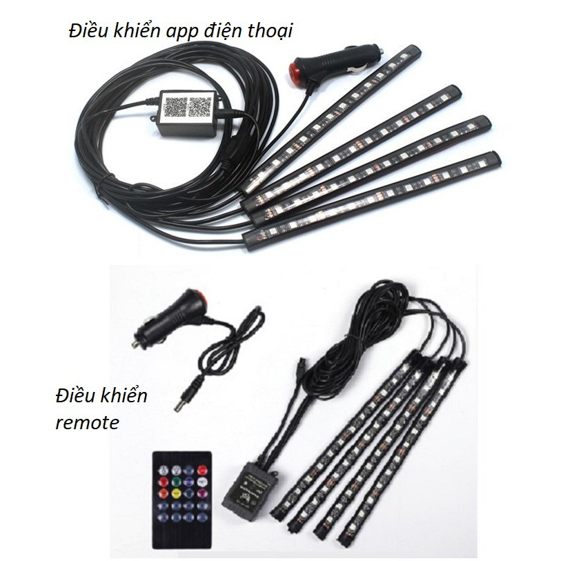 Đèn led độ gầm ghế APP ĐIỆN THOẠI và điều khiển dải 12 bóng cảm ứng âm thanh nhấp nháy theo nhạc