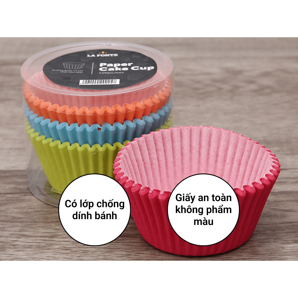 [Hộp 100 cái] GIẤY NƯỚNG BÁNH CUPCAKE [China] LA FONTE Paper Cake Cup