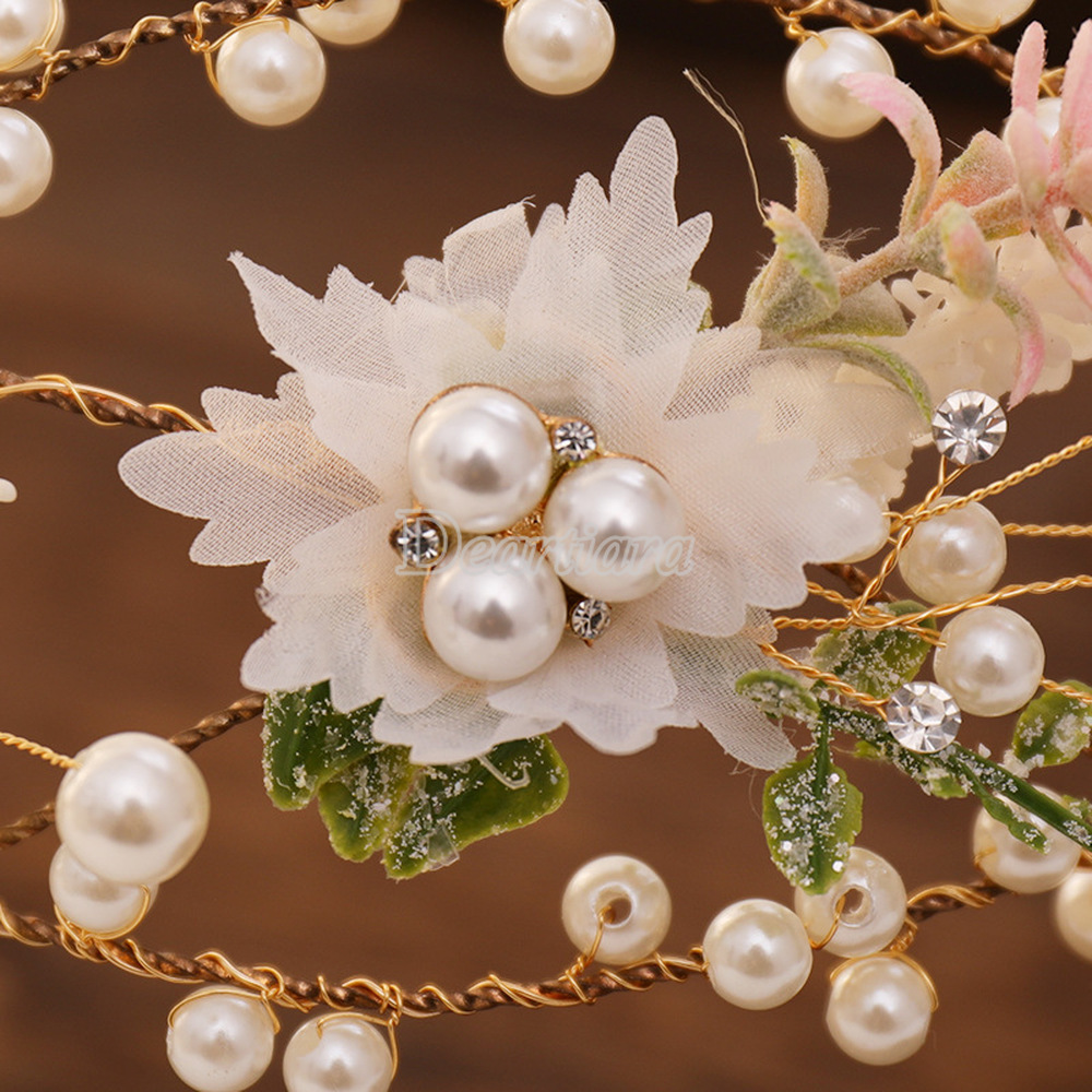 Vòng Hoa Đội Đầu Đính Ngọc Trai Giả Thời Trang Cho Nữ