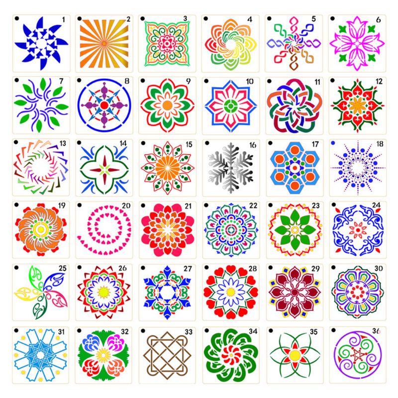Set 36 / 56 Khuôn Họa Tiết Mandala Dùng Để Trang Trí Nội Thất / Xe Ô Tô