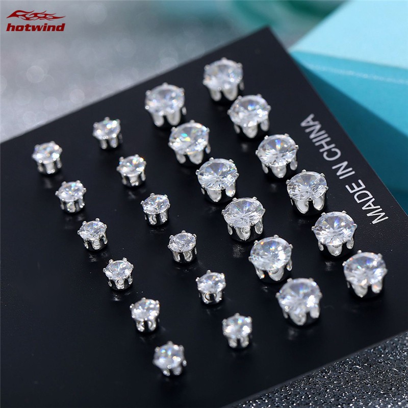 Set 12 Đôi Khuyên Tai Tròn Đính Đá Thời Trang Cho Nữ