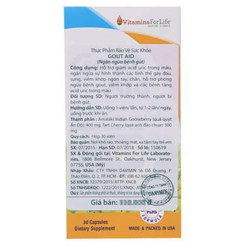 Viên Uống Gout Aid Hỗ Trợ Giảm Acid Uric Trong Máu, Ngăn Ngừa Hình Thành Các Tinh Thể Gây Đau Hộp 30 Viên