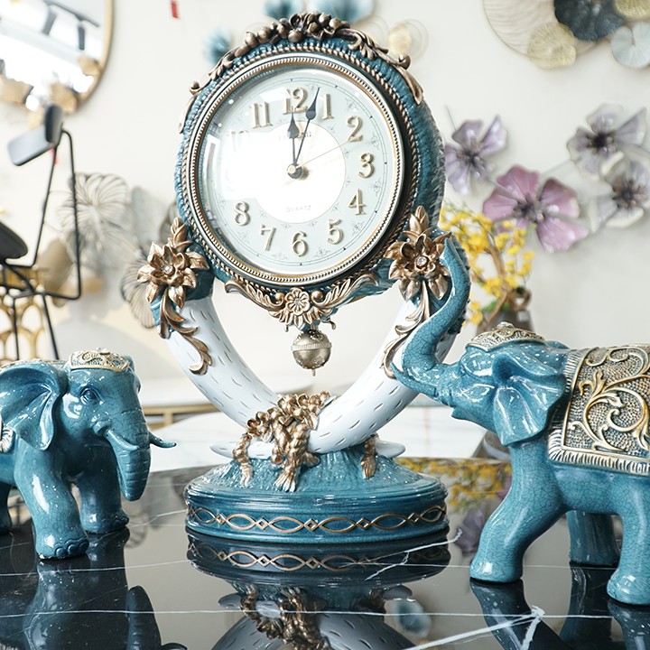 Đồng hồ để bàn ⏰FREE SHIP⏰ Đồng hồ cổ điển & cặp voi decor sang trọng lạ mắt , làm quà biếu tặng sếp, quà tặng tân gia