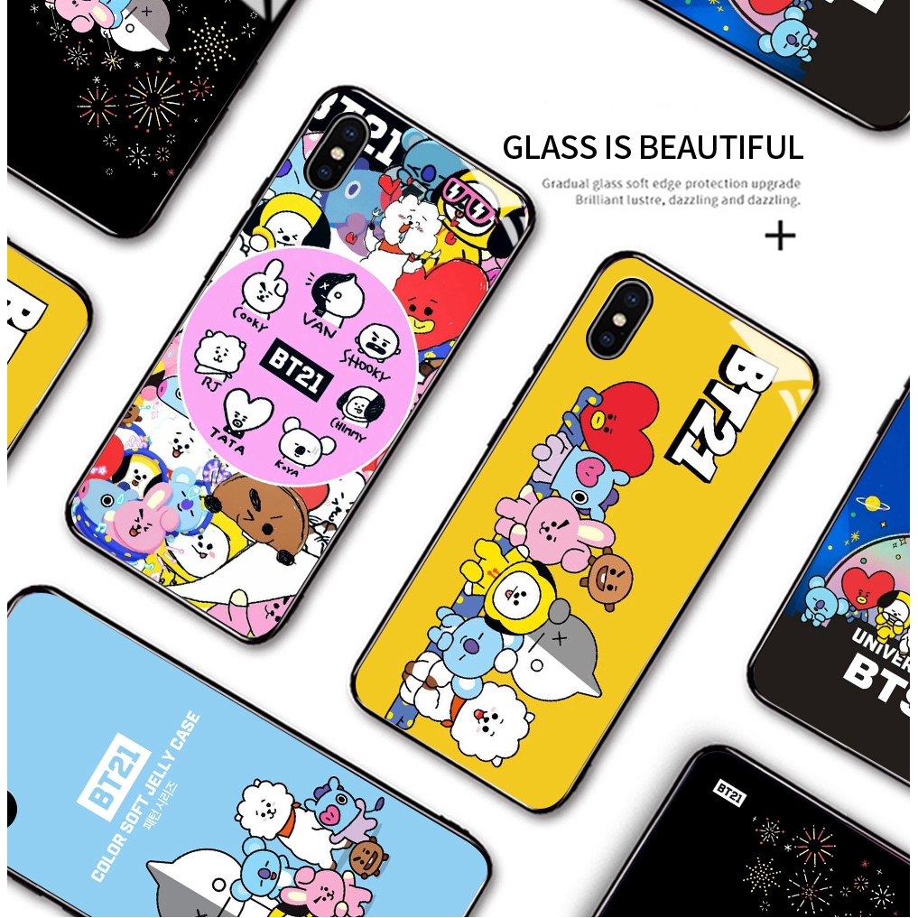 Ốp điện thoại cường lực in hình nhân vật BT TATA SHOOKY RJ SUGA COOKY BT K-POP cho Samsung Galaxy A01 Core