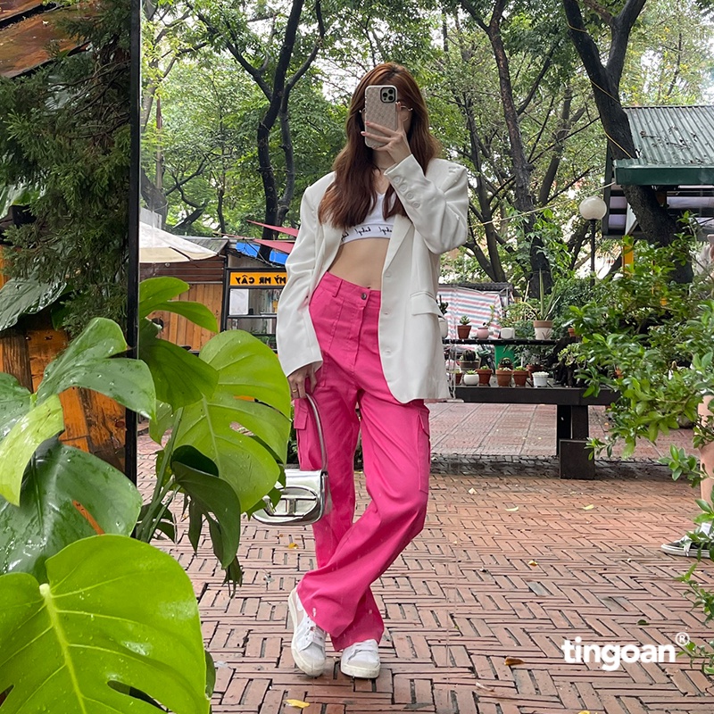 TINGOAN® - Quần dài kaki hồng cạp thường ống xuông túi hộp hai bên tingoan LOVE REMOVER PANTS/PK
