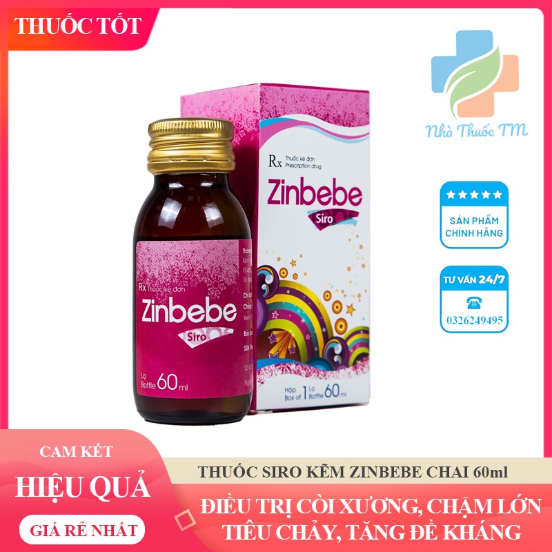 Siro Kẽm ZinBeBe Tăng Đề Kháng, Giảm Rối Loạn Tiêu Hoá, Còi Xương Chai 60ml