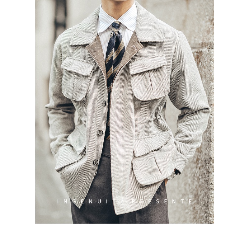 Áo Khoác Nam Retro 4 Túi, Áo Khoác Quý Ông Lịch Lãm