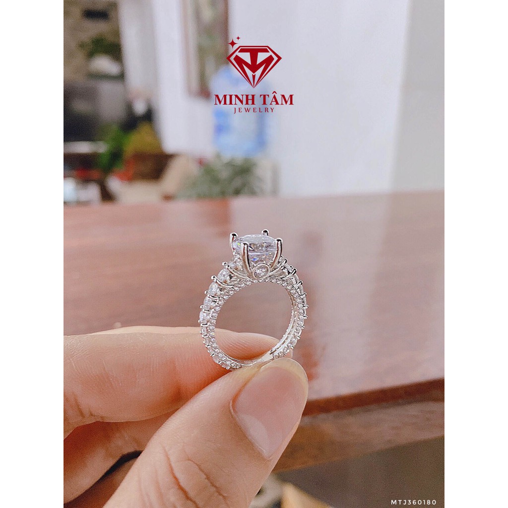 Nhẫn bạc nữ xi bạch kim cao cấp ổ đá cao cấp-Minh Tâm Jewelry