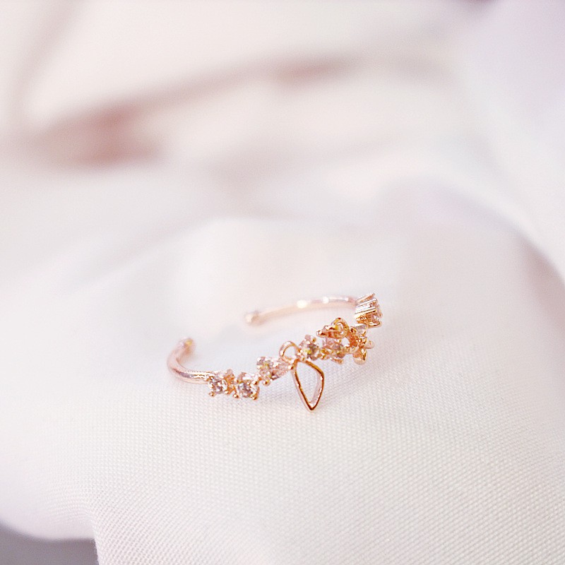 Nhẫn Mạ Vàng Hồng Khắc Hình Hoa Và Bướm Phong Cách Hàn Quốc