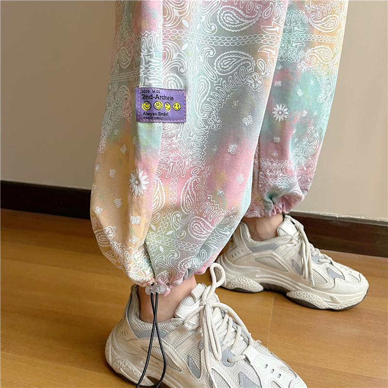 SUXI Quần dài ống rộng in hoa phong cách Hàn Quốc retro thời trang mùa hè cho nữ