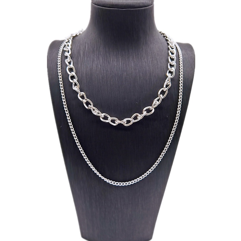 Dây chuyền nam nữ BROO xích trơn nhiều lớp, chuỗi vòng cổ unisex titan màu bạc đẹp cá tính