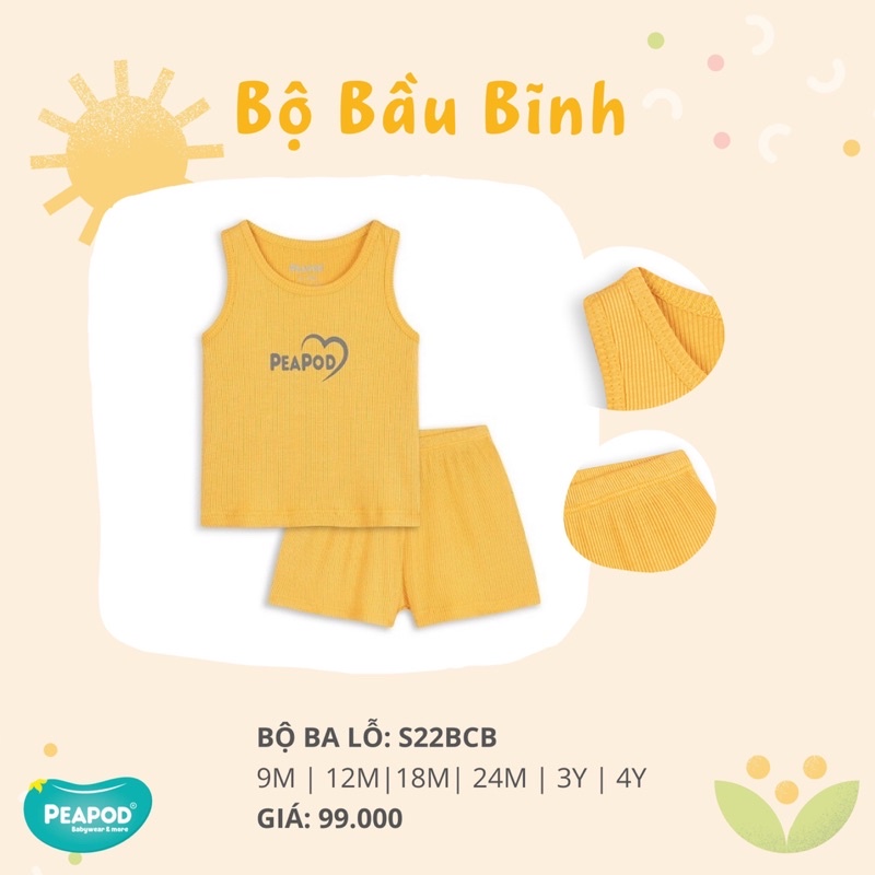 Bộ ba lỗ Peapod chính hãng size 9m->4y