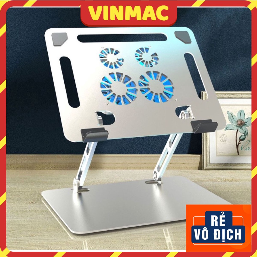 Giá Đỡ Laptop, Macbook, IPAD - Đế Tản Nhiệt Kê Laptop 4 Quạt Led RGB Gấp Gọn Chỉnh Độ Cao, Đế Kê Laptop Nhôm BJ01