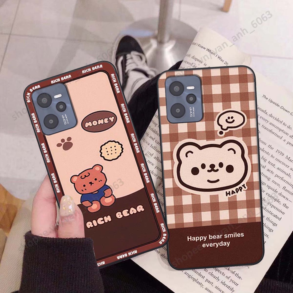 Ốp lưng Realme C35 in hình hoa, gấu rich bear nghệ thuật, thời trang