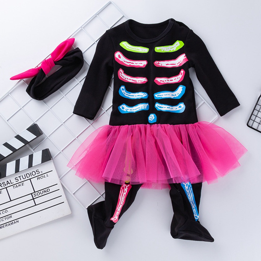 Set Áo liền quần + Băng Đô Cài Tóc Phong Cách Halloween Cho Bé Gái