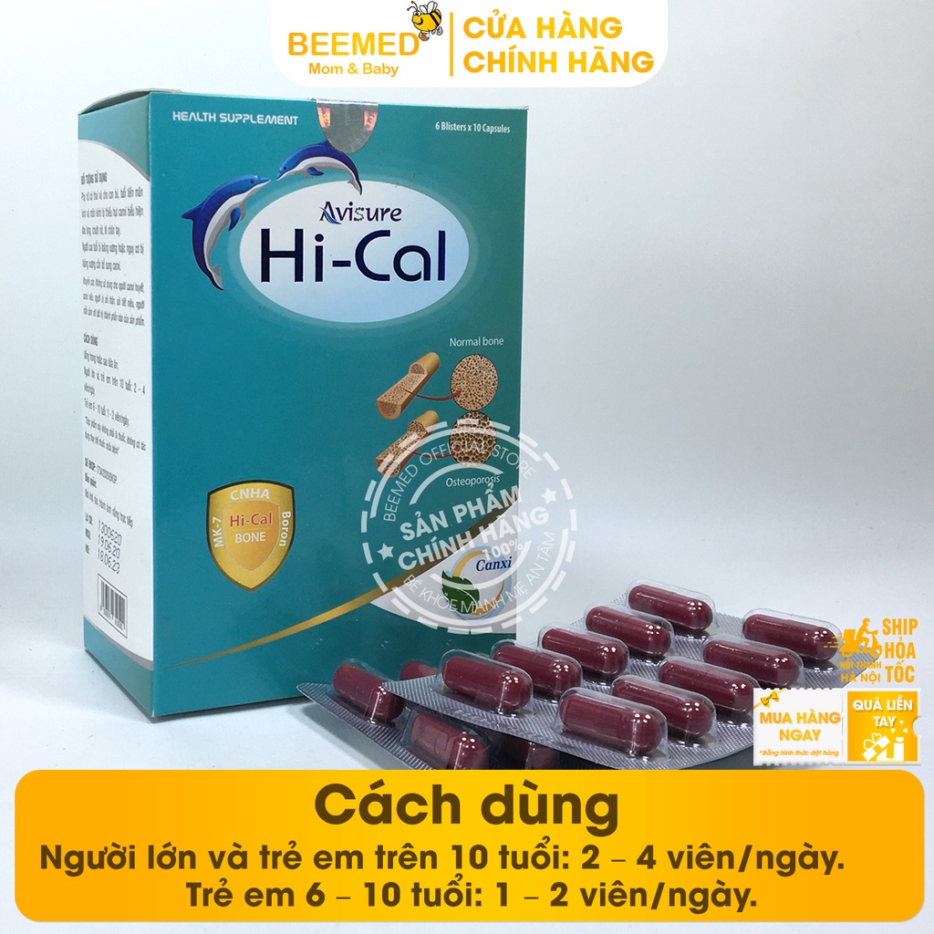 Bổ sung Canxi Nano dạng hữu cơ cho bà bầu và cho con bú, giảm tê tay chân - Avisure Hical - Hộp 60 viên