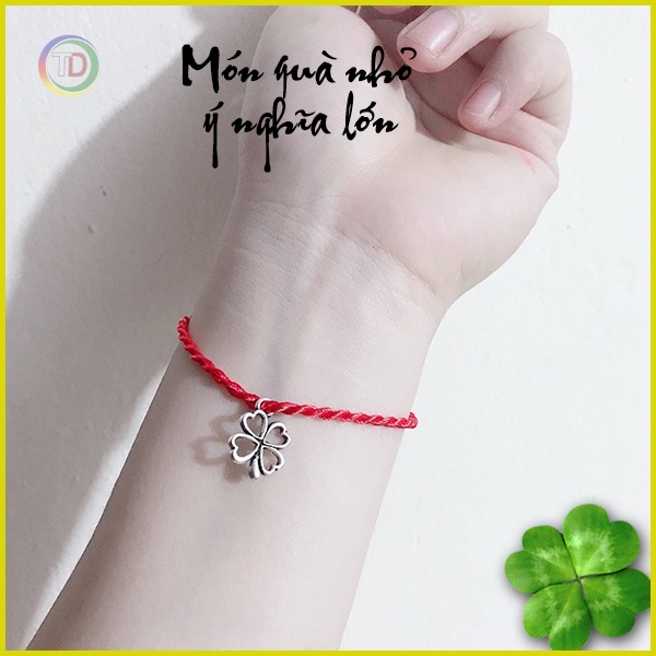 Vòng tay chỉ đỏ mix cỏ 4 lá xinh xắn, Vòng chỉ đỏ may mắn bình an - Món quà nhỏ ý nghĩa lớn - TD1 Store