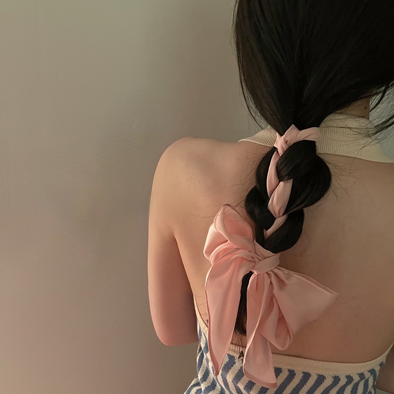 Dây Cột Tóc Bằng Lụa Dài Màu Trơn Thanh Lịch Phong Cách Hàn Quốc
