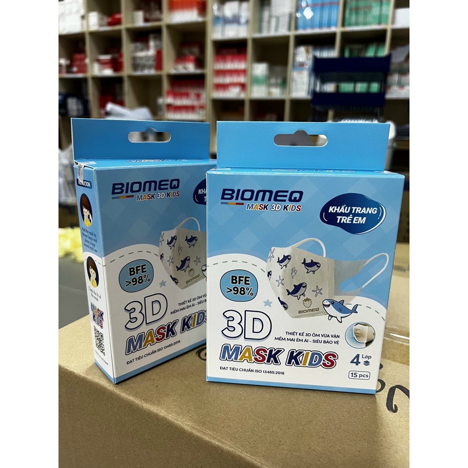 Khẩu trang y tế trẻ em kháng khuẩn 3 lớp BIOMEQ MASK+ KID cùng họa tiết dễ thương