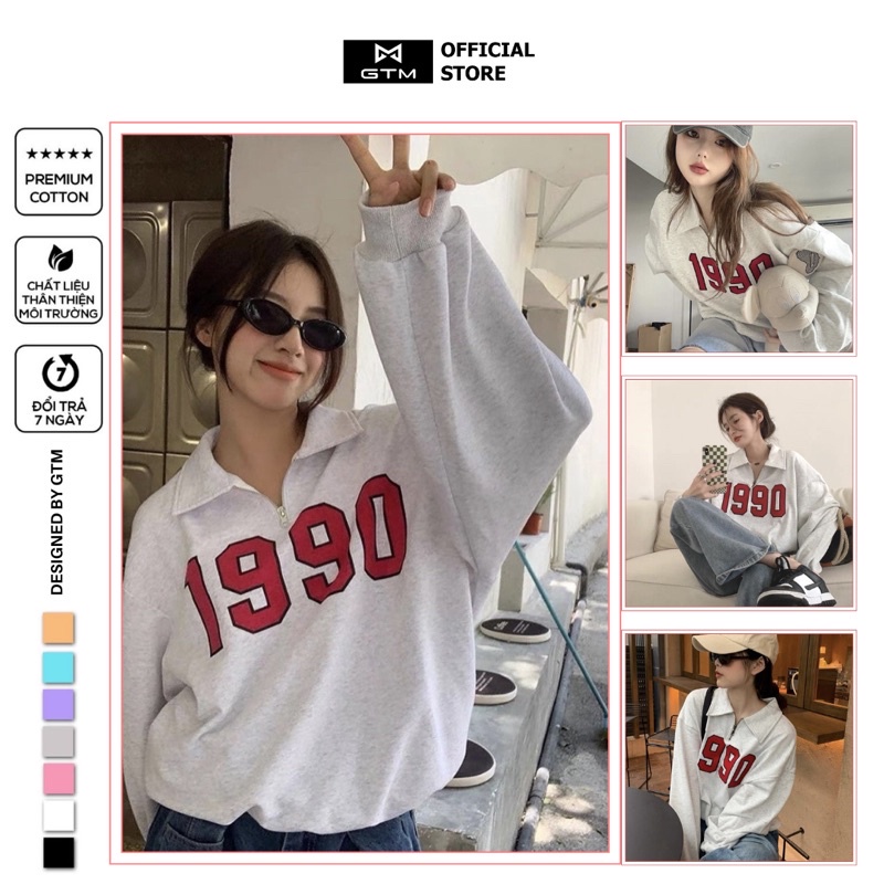 Áo sweater polo dài tay unisex dưới 80kg chất thun GTM Store - Áo polo dài tay phối khóa cổ 1990 | BigBuy360 - bigbuy360.vn