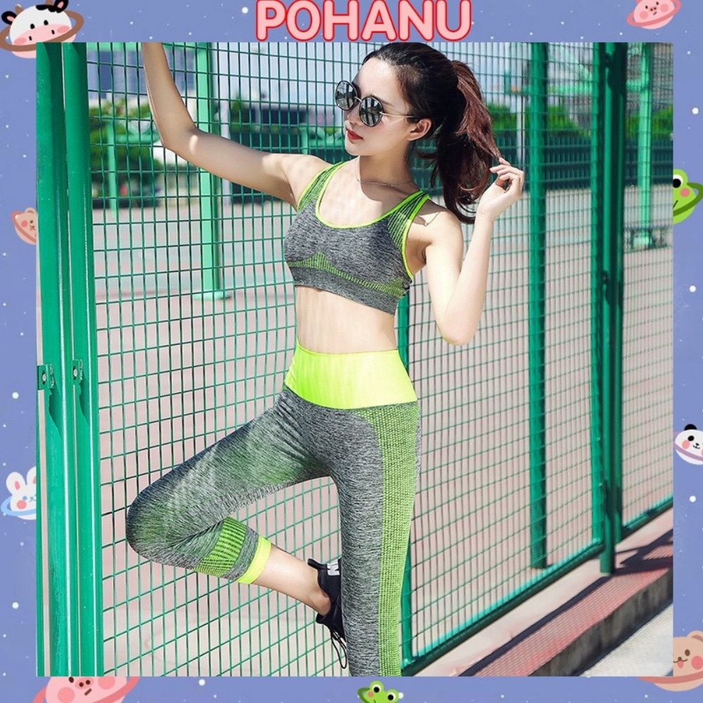 Quần áo thể thao nữ Pohanu bộ tập yoga co giãn thoải mái cao cấp YT11