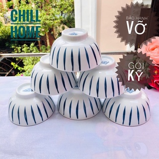 Bộ bát ăn cơm bát tràng họa tiết kẻ,set 10 chén dĩa decor đẹp Chill Home