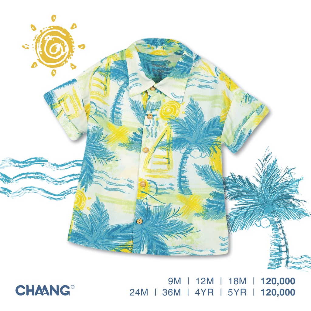 [CHAANG]Áo sơ mi lanh cúc giữa cho bé Sea coconut CHAANG