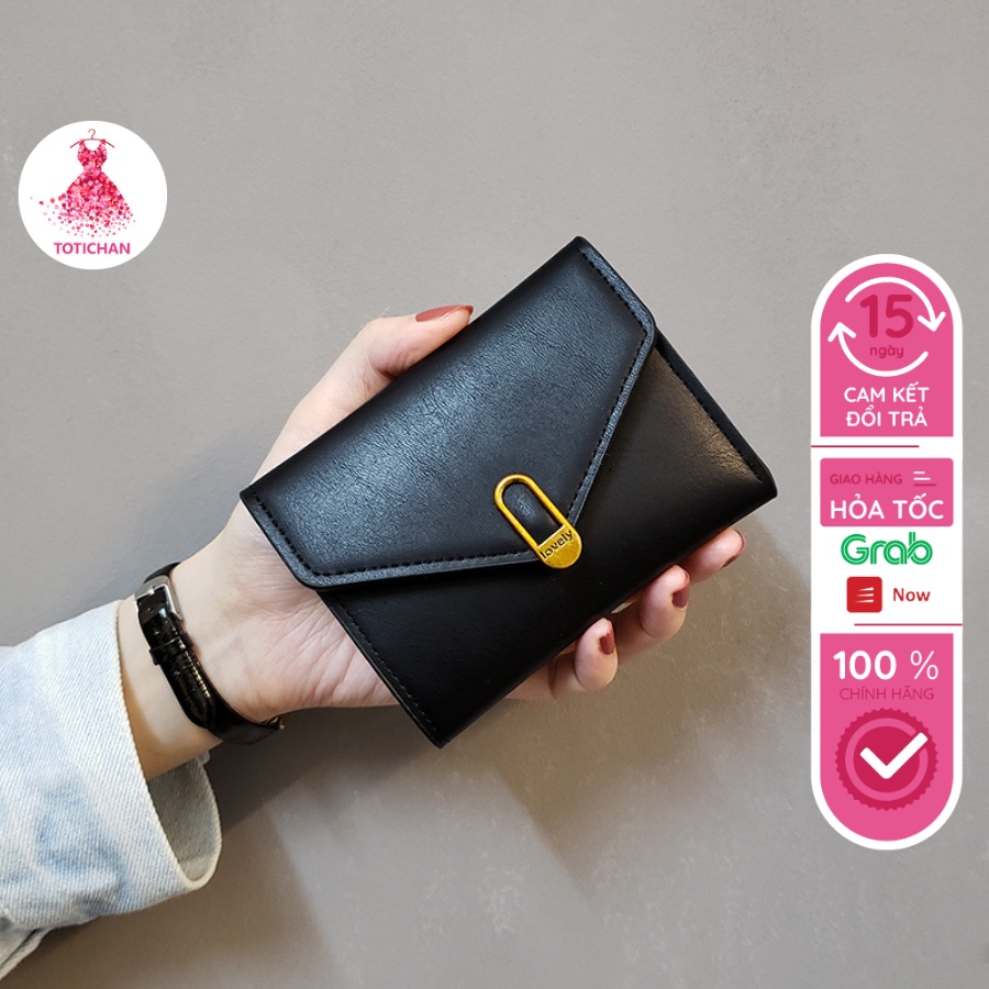 Sẵn ví da trơn khoá vàng da cực xịn sang chảnh ảnh thật cuối TOTICHAN VD02